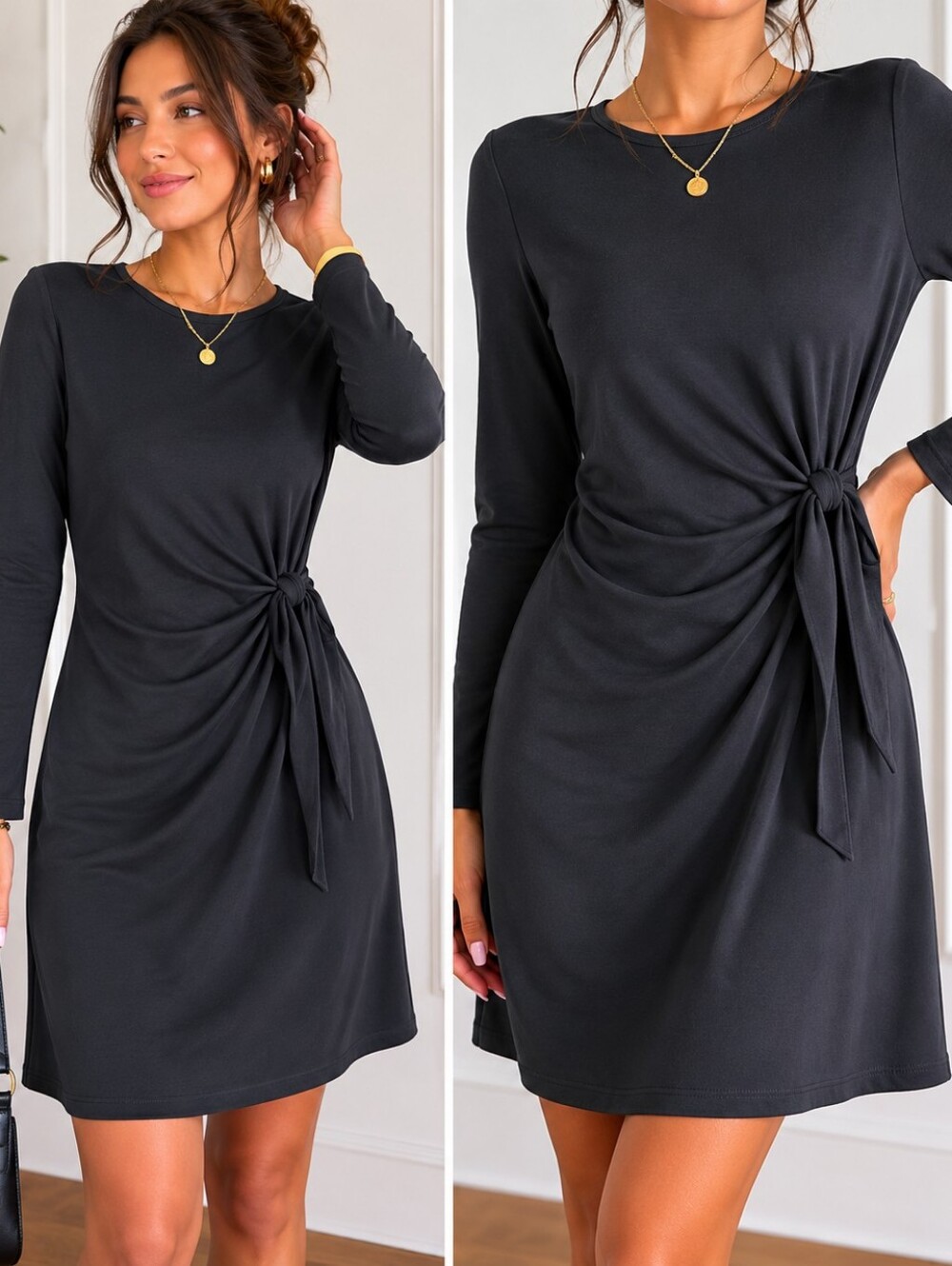Tahari Black Tie-Waist Shift Dress